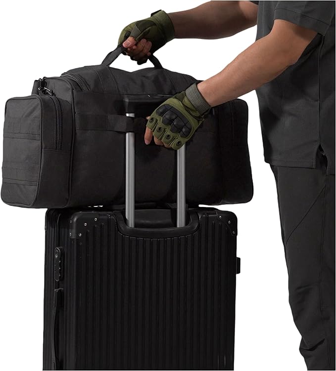 Duffel Bag – Heavy Duty Tactical Gym Bag for Men, Splashwater-Proof Weekender Travel Bag for Basketball, Football, Soccer, Hiking, and Hunting (Black)