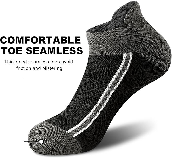 Gonii Men's Running Athletic Ankle Socks - Thick Cushioned Low Cut Socks (5 Pairs)