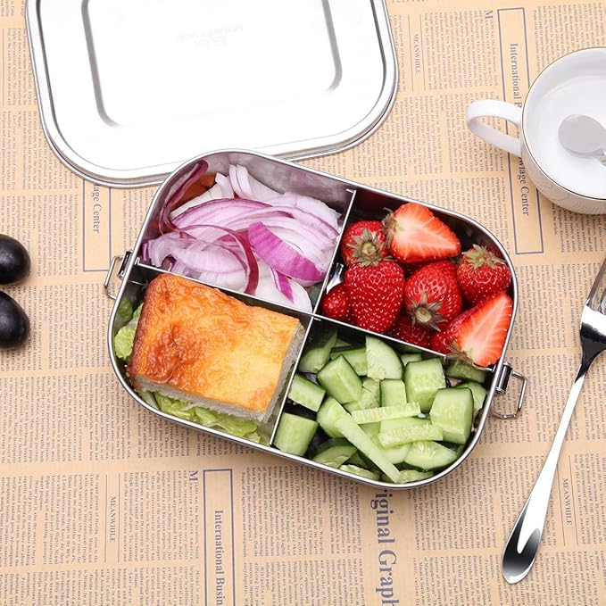 G.a HOMEFAVOR Stainless Steel Bento Lunch Box, Metal Lunch Container with 4-Compartment, 1400 ml, Ideal for Work & Travel, Meal Prep, Leak Proof, Dishwasher Safe