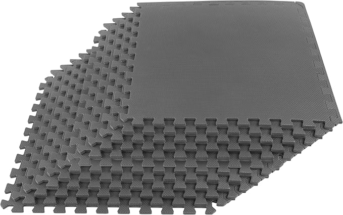 EVA Foam Mat Tiles 12-Pack - 48 SQ FT of Interlocking Padding for Garage, Playroom, or Gym Flooring - Exercise Mat or Baby Playmat by Stalwart (Gray)