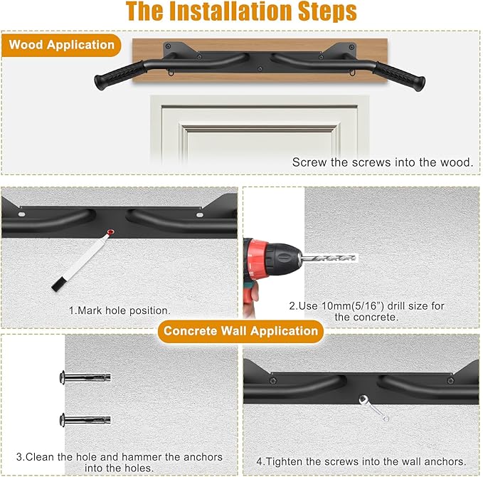 Kipika Pull Up Bar for Doorway Wall Mounted Multi-Grip Strength Bar with Resistance Band Hooks | Heavy-Duty Multifunctional Chin Up Bar for Home Gym Workout | 39-Inch Wide 600 Lbs Capacity