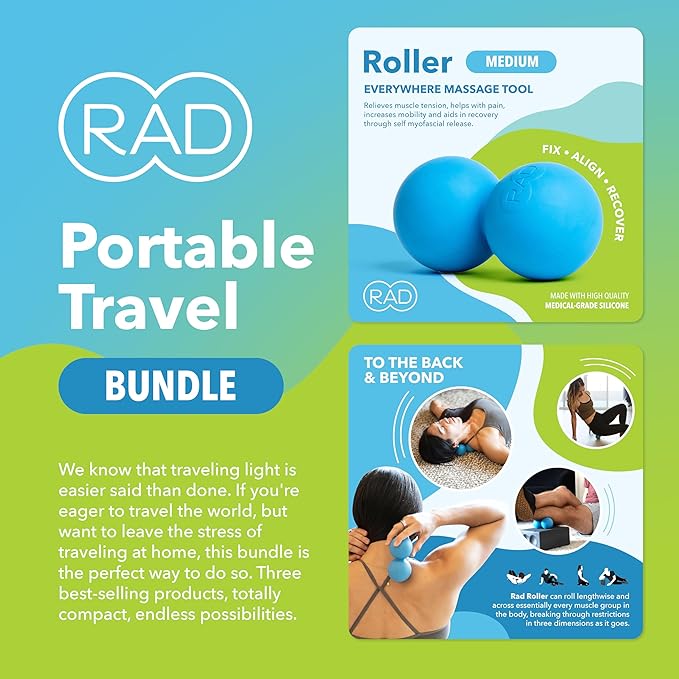 RAD Portable Travel Bundle – Compact Myofascial Release Massage Set, Travel-Friendly Muscle Recovery Tools - Includes Exercise Foam Roller, Massage Stick, and Peanut Ball