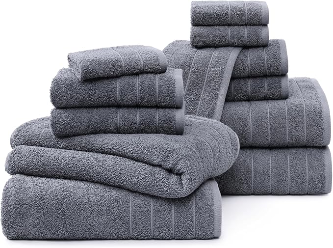 Casa Platino 100% Cotton Luxury Bathroom Towel Set - 12 Pc - Ring Spun, Quick Dry, Soft & Highly Absorbent - 4 Bath, 4 Washcloths, 4 Hand Towels - Remains Plush After Multiple Washes - Cool Grey