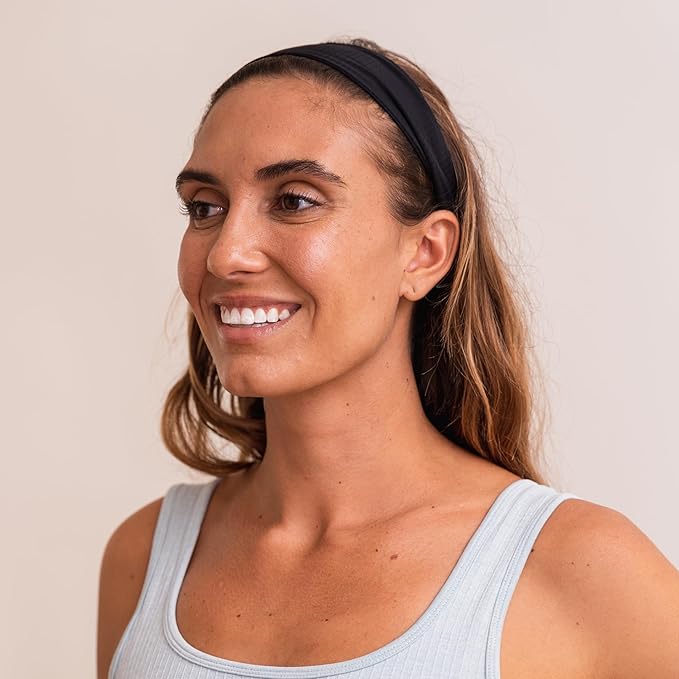 FROG SAC Sport Headbands for Girls, Adjustable No Slip Sweat Wicking Athletic Hair Bands for Women, Stretch Elastic Workout Headband with Velvet Grip for Yoga Running Exercise Gym (Black)