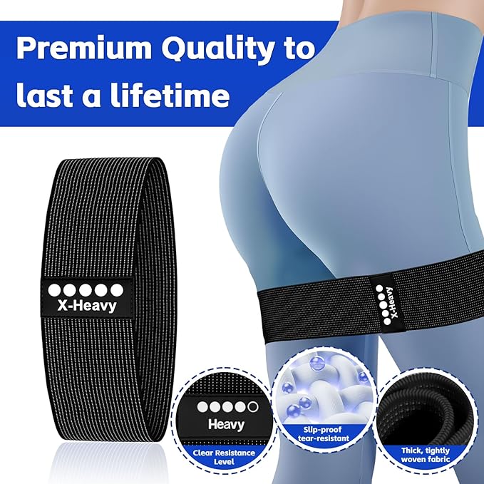 Resistance Bands for Working Out - Exercise Bands Set with Workout Guide - Fabric Elastic Bands for Physical Therapy - Fitness Bands Ideal for Legs Hip Glute