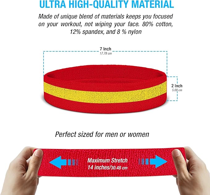 Suddora Striped Sweatband Set, Moisture Wicking 2 Wristbands and 1 Headband, Breathable Athletic Sweat Bands for Sports, Costumes & Cosplay, Matching Bands to Wear with Jersey