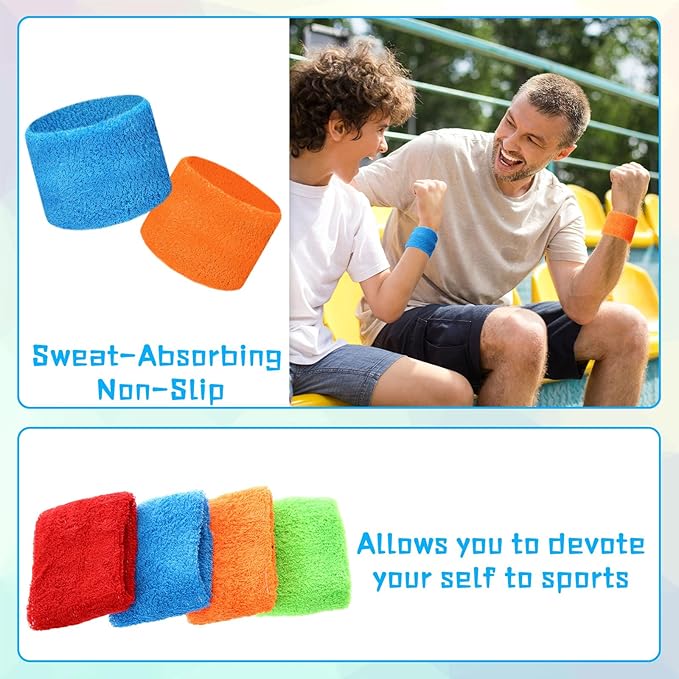 Leyndo 72 Pcs Wrist Sweatbands Bulk for Kids Field Day Cotton Terry Sweat Bands Sports Fan Wristbands Kids for Summer Camp Student Football Team Competition Party