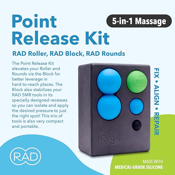 RAD Point Release Kit / 5-in-1 Massage Tool Kit with Block, Massage Balls and Peanut Roller for Self Massage, Mobility and Recovery