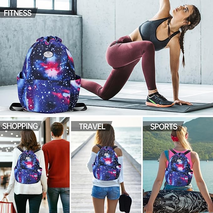 HUA ANGEL Drawstring Backpack Bag, Sport Gym Sackpack Lightweight Small Gym Bag for Men Women Pull String Sport Beach Bag