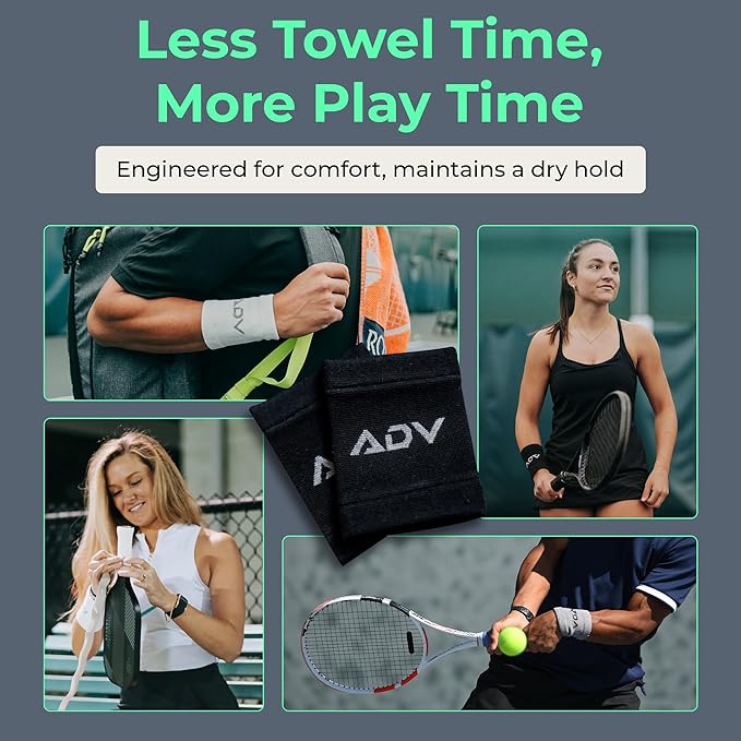 ADV Tennis Wristbands with New Age Polyester Cotton Blend - Ultra Absorbent Wrist Sweatbands - Doublewide & Slim Wrist Bands for Sweat - 4 Pack or 2 Pack