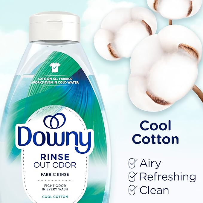 Downy Rinse & Refresh Laundry Odor Remover And Fabric Softener, Cool Cotton, 48 Fl Oz, HE Compatible Laundry Sanitizer, Safe On All Fabrics, Downy Fabric Softener, Liquid Fabric Softener