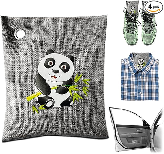 4 Pack charcoal odor absorber,Bamboo Charcoals Air Purifying Bag Charcoals Deodorizer Eliminator for Strong Odors in Car, Closet, Shoe, Basement (200G*4 Pack Panda, Unscented)