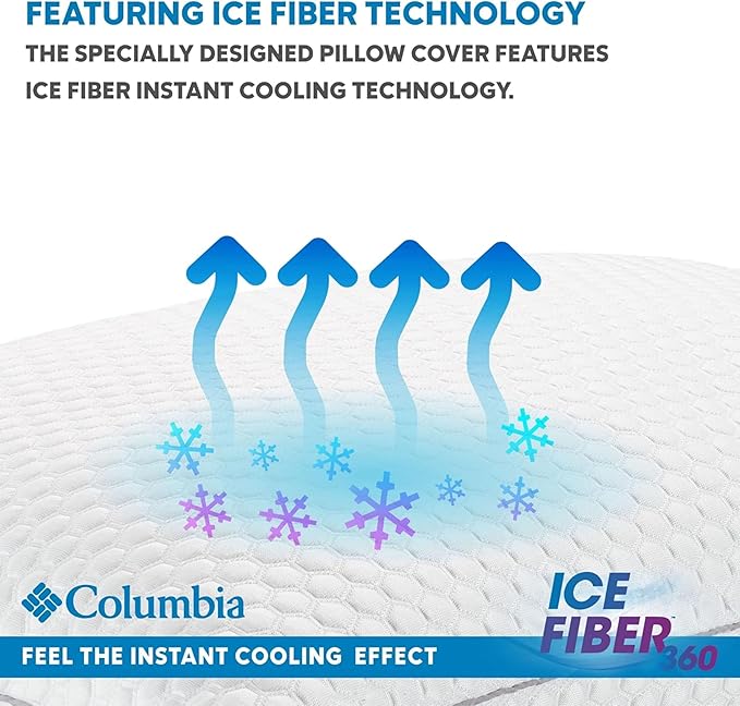 Columbia Comfort Ice Fiber Side Sleeper Down Alternative Bed Pillow with Polyester Fiberfill, Supportive Cooling Double Sided Breathable Cover (Back & Stomach Sleeper, Standard/Queen (Pack of 2))