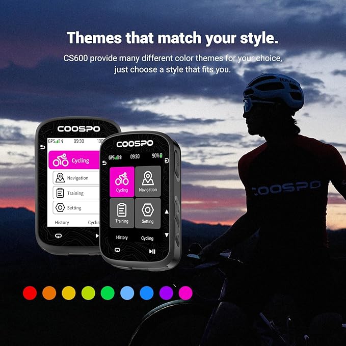 COOSPO Color Touchscreen GPS Bike Computer CS600, Wireless IPX7 Waterproof Cycling GPS Speedometer with Bluetooth/ANT+, Backlight Route Navigation, Support Bike Radar & 36H Battery Life