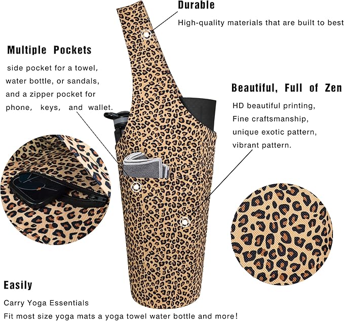 Fashion Printed Yoga Mat Bag with Large Side Pocket & Zipper Pocket Long Tote Yoga Bag Fit Most Size Mats - Holds More Yoga Accessories