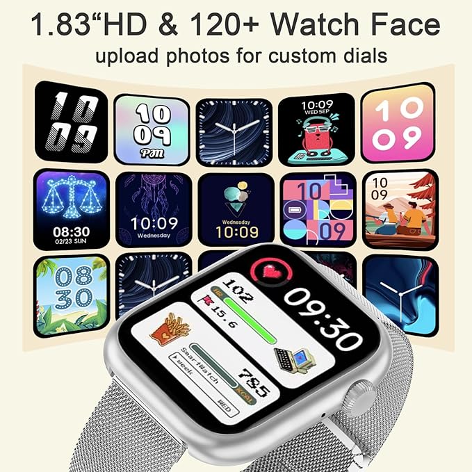 GADIXY Smart Watches for Men Women(Answer/Make Calls),7 Day Battery Fitness Tracker Watch SpO2/HR/Sleep/BP,120+ Sports Activity Trackers,IP68 Smart Watch for Android/iOS,120+Dials,2 Bands,Silver