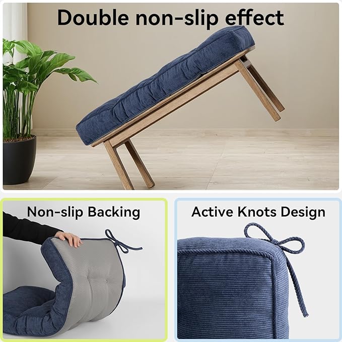 Detiblue Bench Cushion for Indoor Furniture，42x16x4Inch Tufted Bench Seat Cushion with Non-Slip, Comfortable and Durable for Shoe/Entryway/Storage with Cushion（Elita Deep Blue）