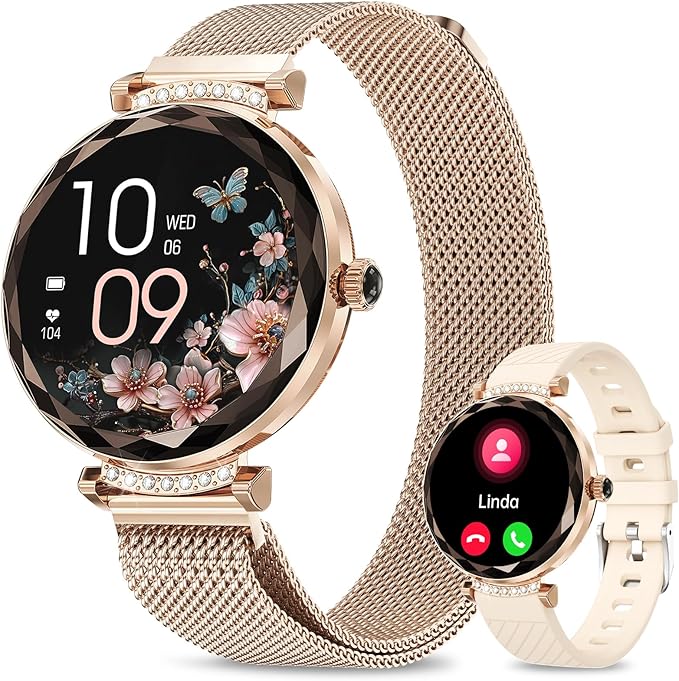 Smart Watches for Women(Answer/Make Call), 1.19" AMOED Smartwatch for Android iPhone,Fitness Tracker with 120+ Sport Modes, IP68 Waterproof, Heart Rate/Sleep/Spo2 Monitor, Activity Tracker Rose Gold