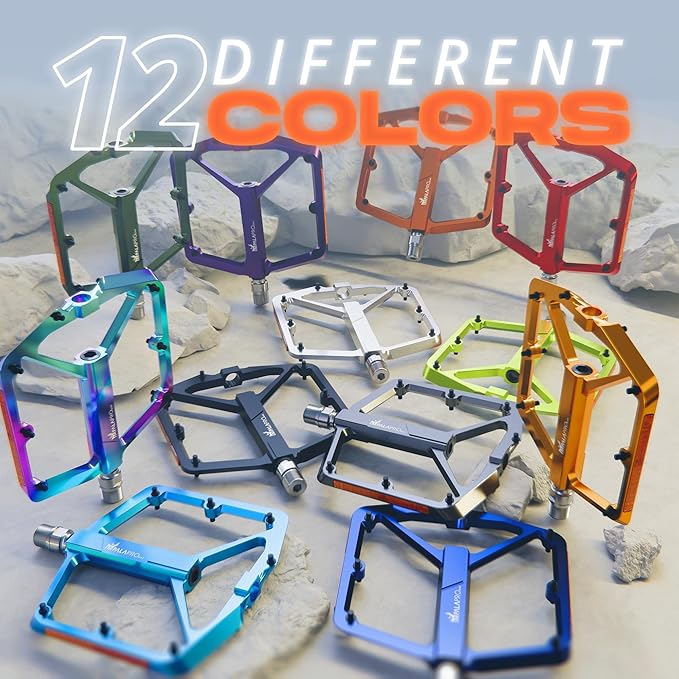 Flat Bike Pedals with Reflectors CNC Aluminium 9/16” – MTB Pedals with Extra Wide Platform and Removable Anti-Slip Pins – Lightweight Pedals for Mountain Bike & Road Bike 294 g