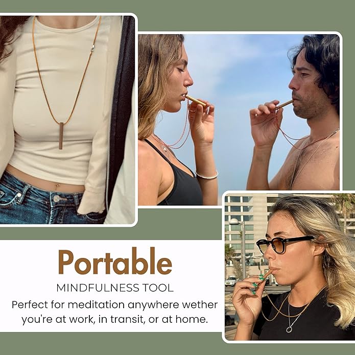 Bamboo Breathing Necklace for Meditation, Mindfulness Tool, Stress Reducer, Eco-Friendly Breathe Pendant, Portable Relaxation Gift for Men & Women