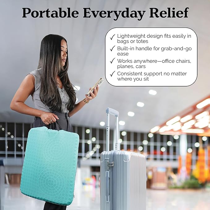 Gel Seat Cushion for Tailbone Support and Relief from Butt and Back Pain and Pressure - Cushions are Large Thick and Comfortable - Ideal for Office Chairs Driving Travel and Long Sitting