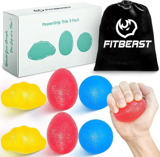 FitBeast Stress Balls for Adults, Hand Exercise Balls 6 Pack, Stress Relief & Grip Strength Trainer, Squishy Balls & Squeeze Balls for Arthritis, Carpal Tunnel, Hand Therapy with 3 Resistance Levels