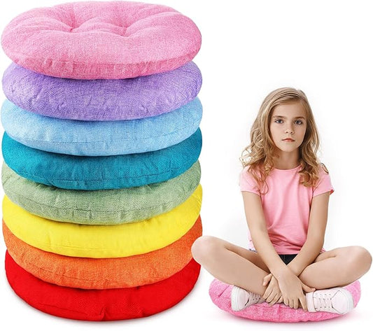 Fumete 8 Pcs 16 Inch Round Floor Cushions for Kids and Toddlers, Flexible Seating Classroom Furniture Floor Pillow for Home, Daycare, Preschool, Yoga and Meditation (Lovely)