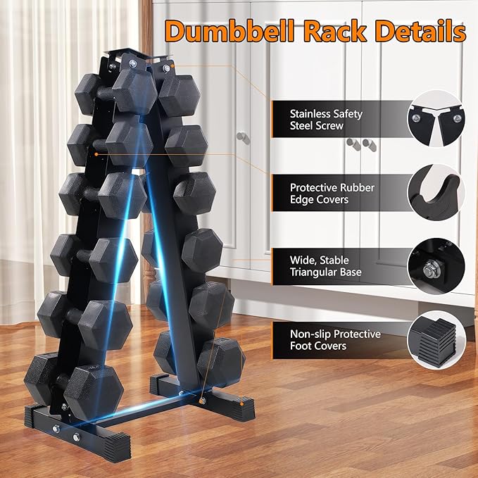 Heavy Duty Dumbbell & Kettlebell Storage Rack Stand, Space-Saving Weight Organizer with Anti-Slip Pads for Home Gym (Dumbbells Not Included)