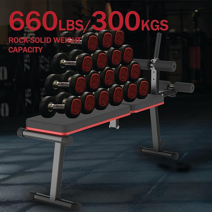 Decline & Flat Bench, Foldable, Multi-Gear Adjustment, Full Body Workout, 660 lbs/300 kgs Capacity