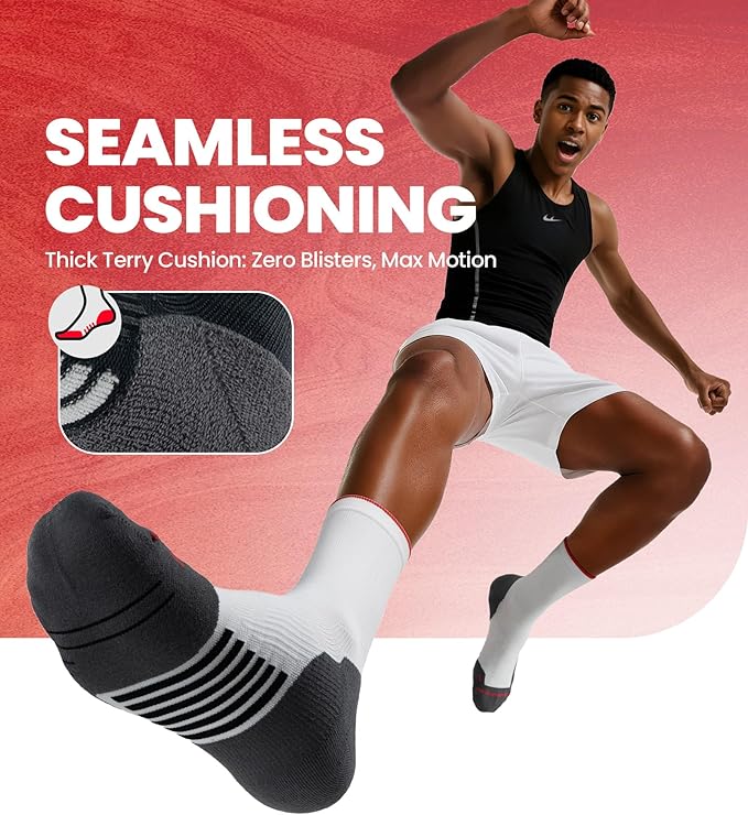 COOLMAX Performance Running Socks Men Women, Cushioned Crew Men's Athletic Socks Anti-Blister Moisture Wicking 3 Pack