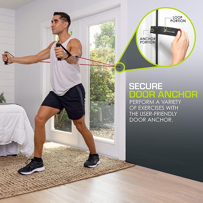 ProsourceFit Single Stackable Resistance Bands with Door Anchor and Exercise Guide, 8-12 LB, Heavy Duty Fitness Tube for Full-Body Exercises and Home Workouts, Red