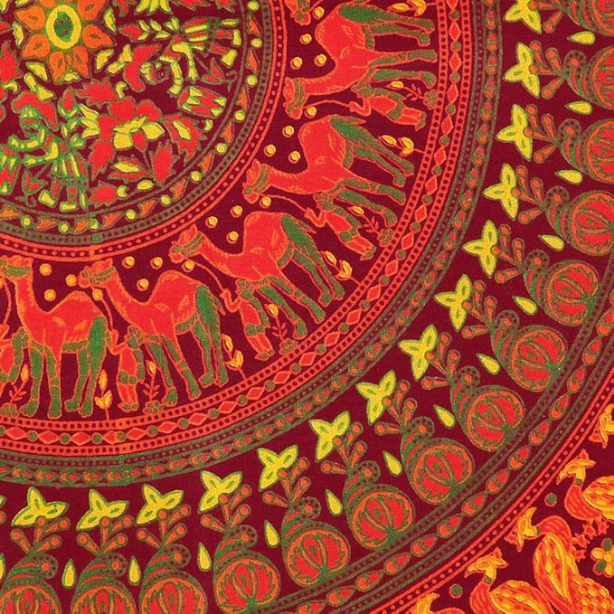 Eyes of India - Mandala Floor Pillow Cover Meditation Cushion Seating Throw Hippie Round Colorful Decorative Bohemian Indian Pouf Ottoman Handmade Cover ONLY (P1 Burgundy, 32" x 32")