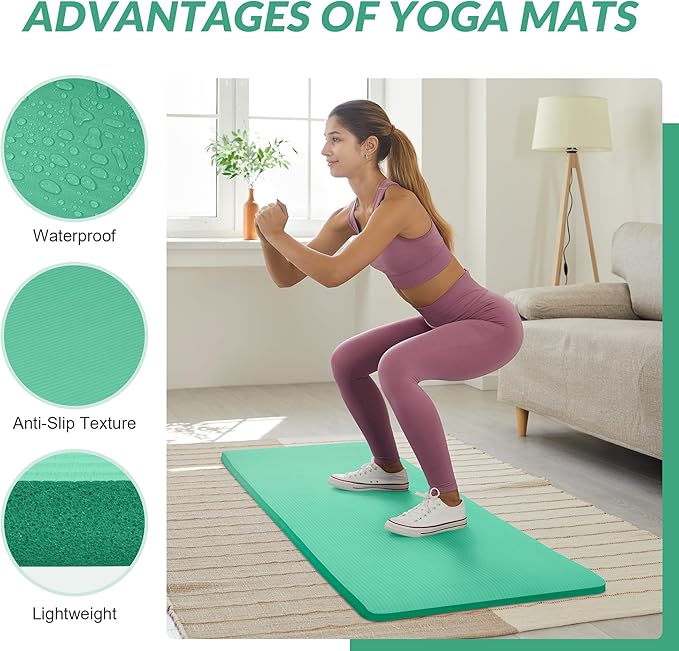 BalanceFrom 1-Inch Thick High-Density Exercise Yoga Mat, Non-Slip Workout Mat with Carry Strap for Men & Women, Ideal for Pilates, Stretching & Floor Exercises at Home or Gym, Multiple Color