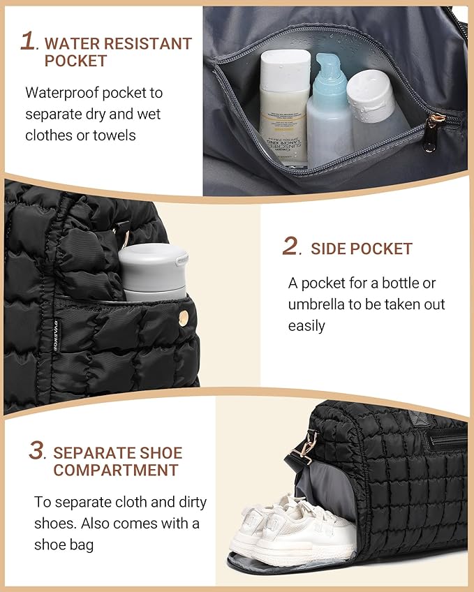 Duffle Bag for Travel, Weekender Bag with Shoe Compartment, Carry On Overnight Bag for Women with Toiletry Bag, Gym Bag with Wet Pocket, Hospital Bags for Labor and Delivery Beige