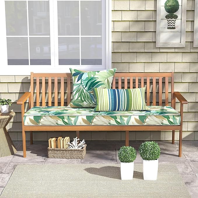 Outdoor Bench Cushion, Patio Furniture Cushions 42x18x3 Inch, All-Weather Seat Chair Swing Couch Pad, Garden Porch Loveseat Long Glider Bench Cushion, Lush Leaf Green