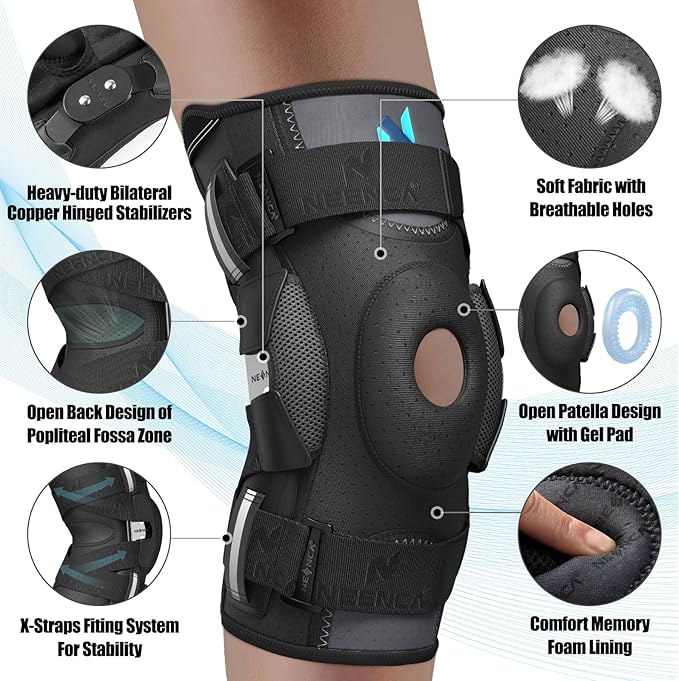 NEENCA Professional Knee Brace for Knee Pain, Hinged Knee Support with Patented X-Straps Fiting System, Strong Stability for Joint Pain Relief, Arthritis, Meniscus Tear, ACL, PCL, MCL, Sports, Workout