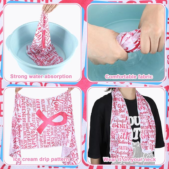 Breling 12 Pcs Breast Cancer Football Cooling Towels 40"x12" Ice Cooling Towels Microfiber Sweat Sport Rags Absorbent Chilly Washcloth for Hot Weather Workout Gym Coach Gift Sport Party Favors