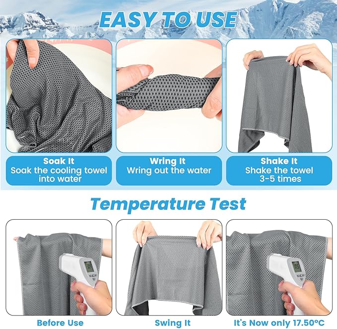 INNOLIFE 2 Pack Cooling Towels, Soft Breathable Ice Towel Chilly Towel for Sports, Gym, Fitness, Running, Hiking, Yoga - Black