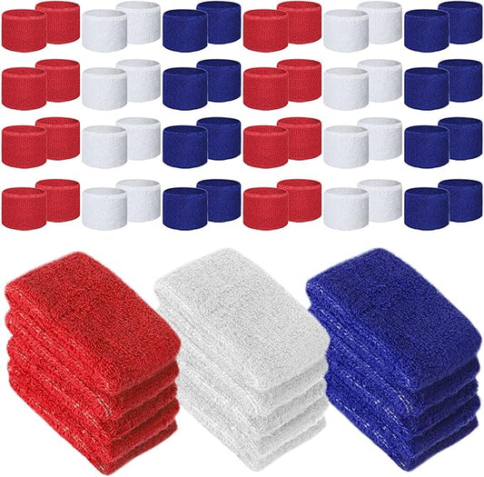 Leyndo 72 Pcs Wrist Sweatbands Bulk for Kids Field Day Cotton Terry Sweat Bands Sports Fan Wristbands Kids for Summer Camp Student Football Team Competition Party