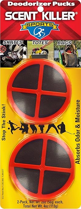 Equipment Deodorizer Pucks - Unscented Sports Equipment Deodorizer Fights Odor and Moisture, Odor Control for Skates, Shoes, Gym Bags, Sports Bags, Totes, Helmets and Gear - 2 Pack