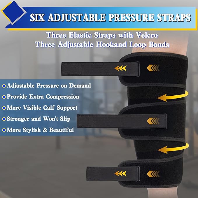 Hiball Adjustable Calf Brace for Men Women, Lower Leg Compression Wrap, Calf Compression Sleeve with Six Nylon Buckle Pressure Strips, Shin Splint & Calf Support for Torn Calf Muscle, Varicose Veins