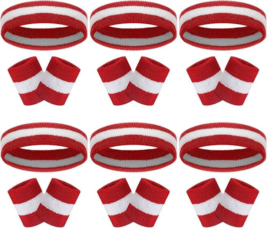18 Pcs Sweatbands Headband Wristband Set Colorful Striped Terry Cloth Sports Athletic Gym 80s Sweat Headbands