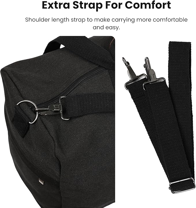 Duffle Bag – Multipurpose Canvas Bag for Travel, Gym, Weekender, Carry On & More – Durable, Spacious, Unisex Overnight Bag for Men & Women – Perfect for Sports, and Everyday Use (Black)