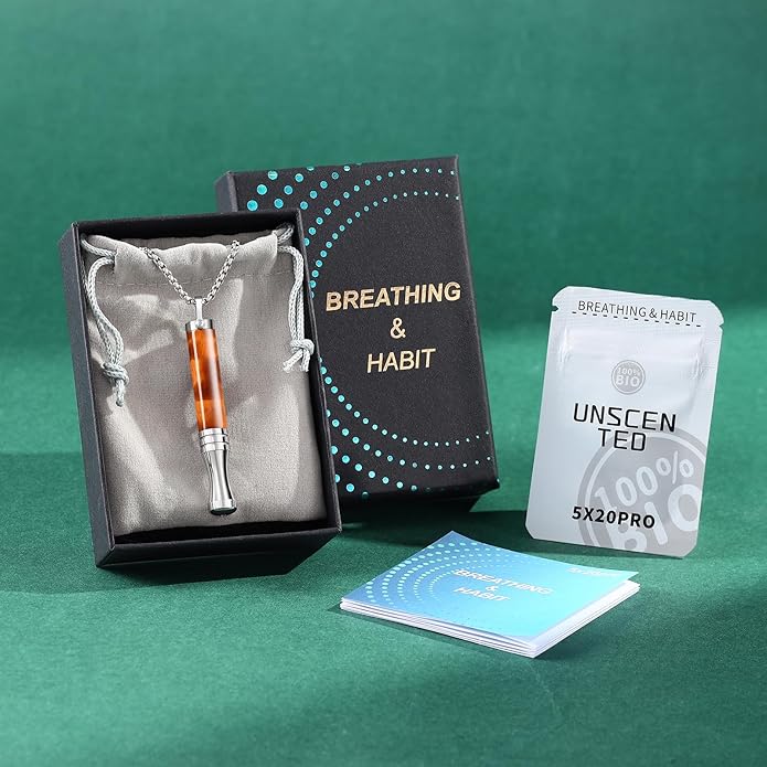 Breathe Free Necklace with Resistance, Breathing Necklace for Stress Relief, Meditation, Mindful Anxiety Breathefree Necklaces Natural Quit Bad Habit, Gift for Women Men (Necklace - Tiger's Eye)