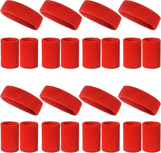 24 Pcs Neon Sweatbands Set Include 8 Pcs Sports Headband and 16 Pcs Cotton Wristbands 80s Neon Sweat Bands Bulk for Gym, Tennis, Basketball, Running, Exercise