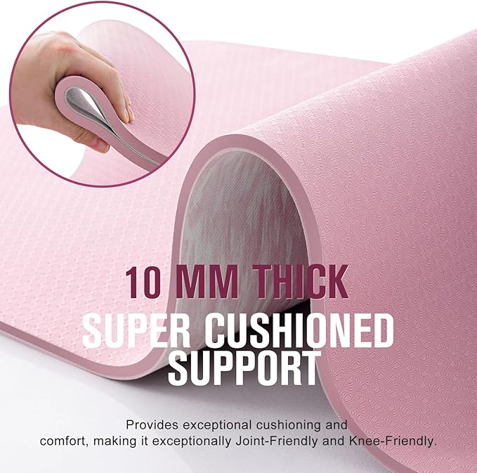 UMINEUX Extra Thick Yoga Mat, 2/5 Inch (10MM), Natural Rubber and TPE Non Slip Yoga Mats with Strap for Women Men, Eco Friendly Exercise Mat for Yoga, Pilates and Home Workout