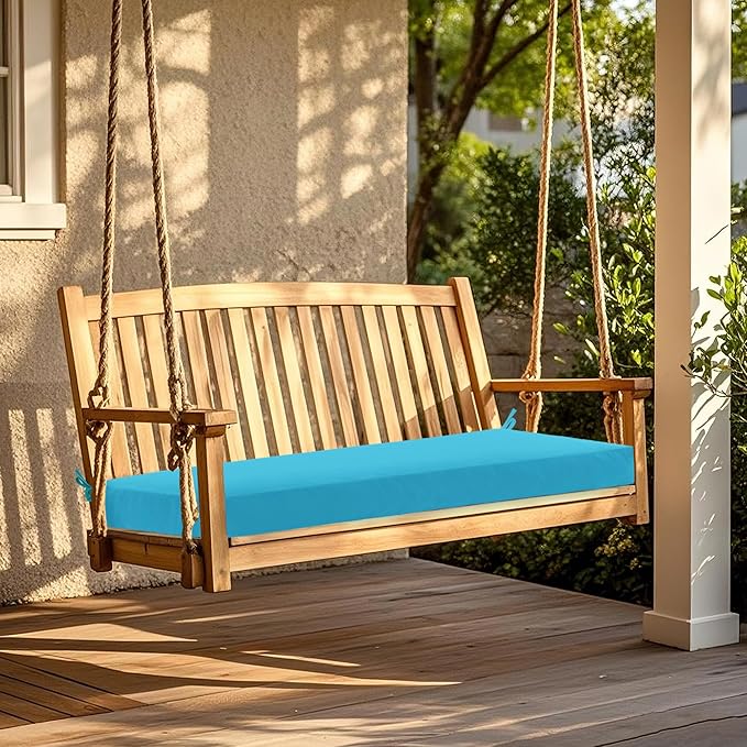 Outdoor Bench Cushion Waterproof 48"x18" – Fade-Resistant Patio Furniture Cushion with Ties for Porch Swing, Loveseat, or Indoor Bench Replacement, Teal