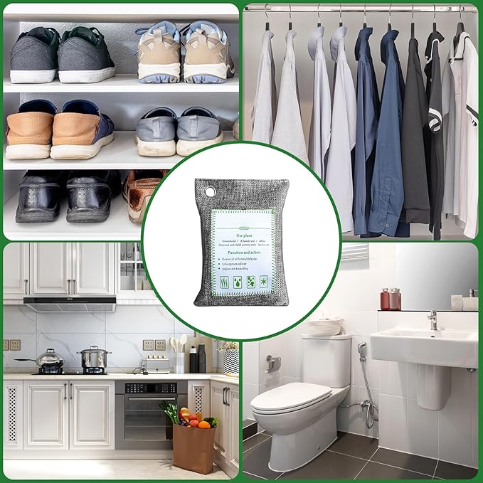 4 Pack charcoal odor absorber,Bamboo Charcoals Air Purifying Bag Charcoals Deodorizer Eliminator for Strong Odors in Car, Closet, Shoe, Basement (200G*4 Pack Gray-3, Unscented)