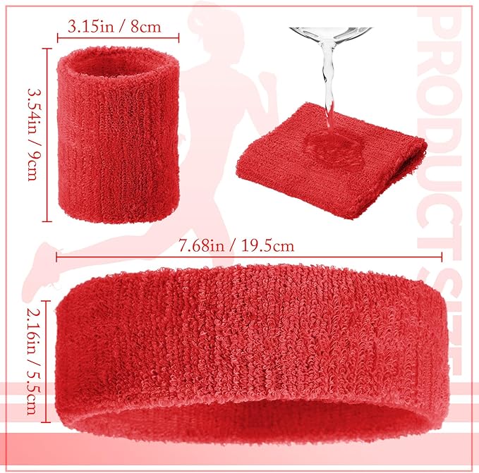 Civaner 12 Pcs 80s 90s Sweatbands Neon Headbands Wristbands for Men Women Party Sports Cotton Headbands Terry Cloth Athletic Sweat Bands for Tennis Football Gym Workingout Accessories