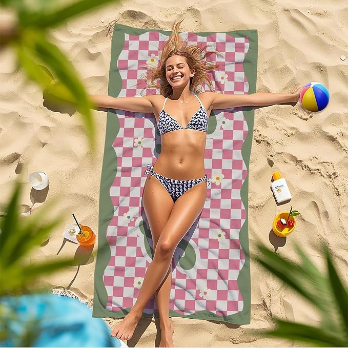 JML Personalized Beach Towel with Name, Custom Flower Beach Towel, Customized Microfiber Pool Towel, Quick Dry & Absorbent Swim Towel for Adult,Anniversary, Birthday, Summer Holiday,Vacation